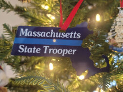 Massachusetts-Shaped State Trooper Ornament